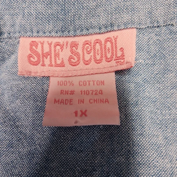 Vintage Chambray Shescool Mini Shirt Dress with Contrast Plaid Trim - Blue - Picture 5 of 6